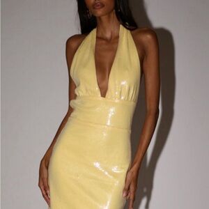 Meshki Shimmering Yellow Mini Dress